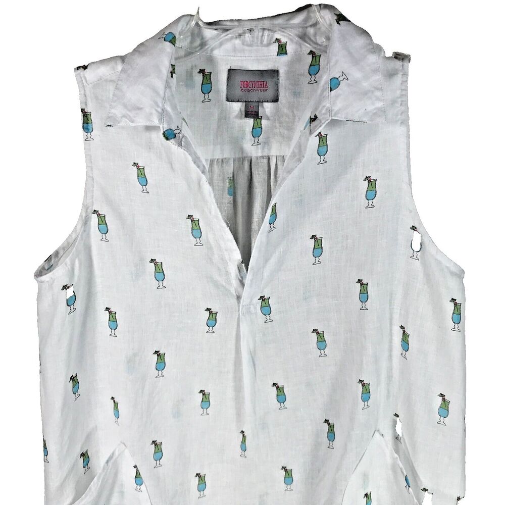 For Cynthia Dress M 100% LINEN Cocktail Drinks Cover Up Lightweight White Beachy